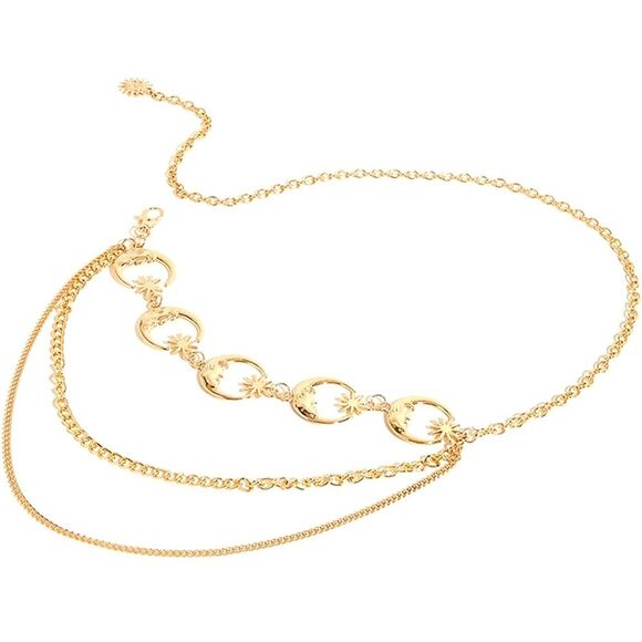 XMAS SALE Vintage Gold Celestial Star and Moon Layered Chain Belt - Picture 2 of 5